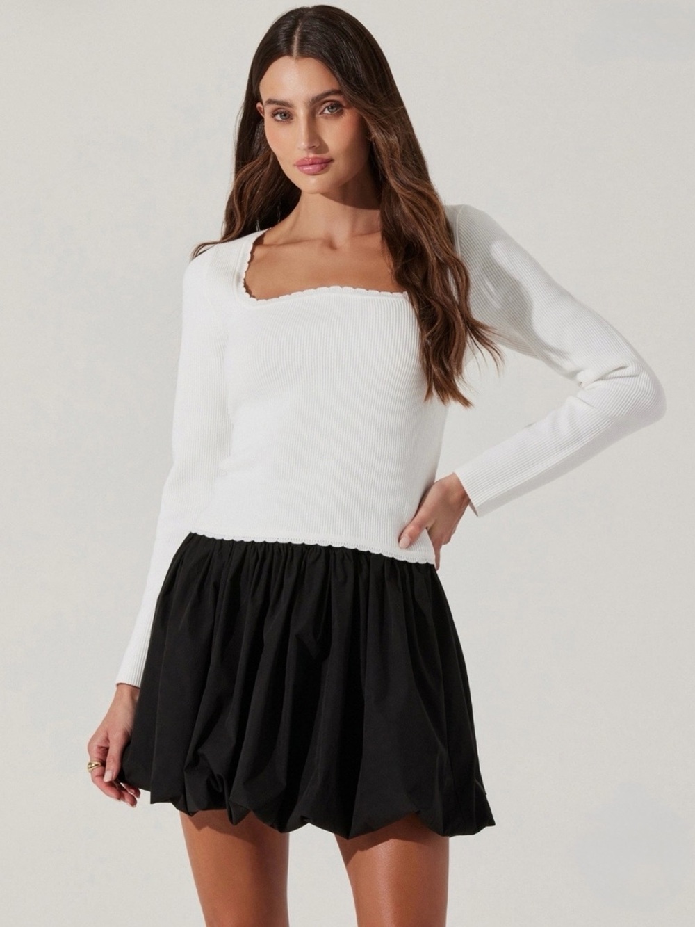 ASTR the Label Scallop Trim Rib Top White
